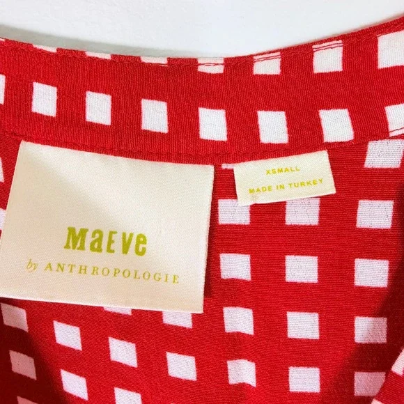 Maeve Anthropologie Red White Gingham Check V-Neck Mini Dress XS Picnic Spring - Picture 4 of 7
